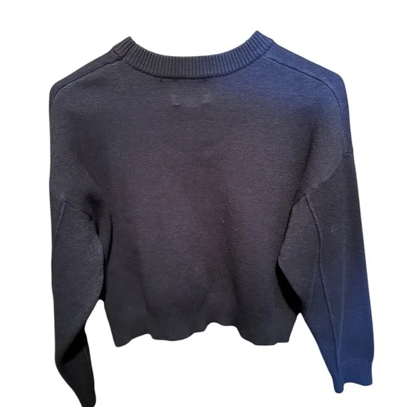 Pink Rose Dog Graphic Sweater L Navy Knit Pullover Cute Cropped Cozy - Picture 3 of 5